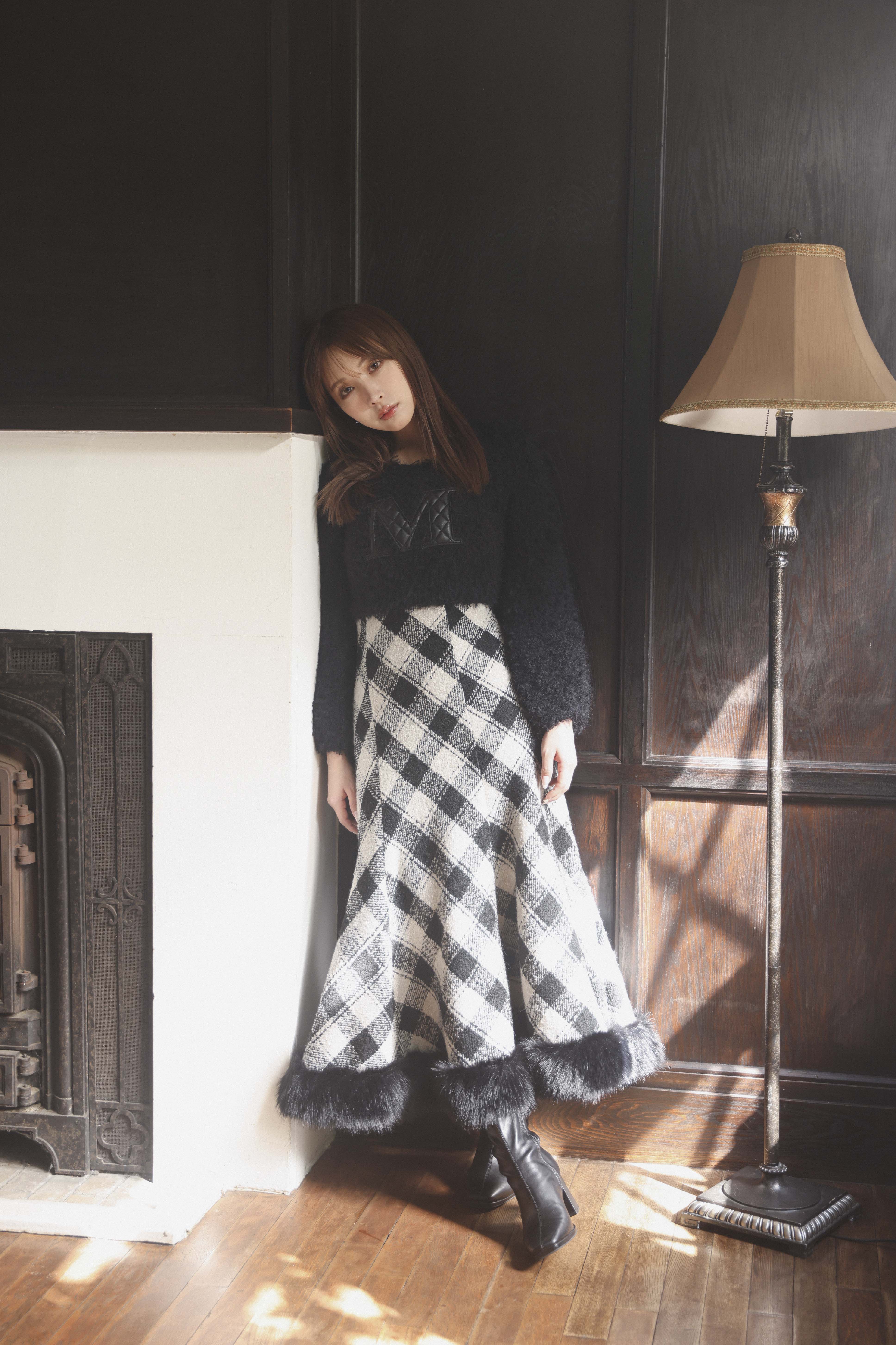 Hem Fur Plaid Semi Mermaid Skirt - MISTREASS
