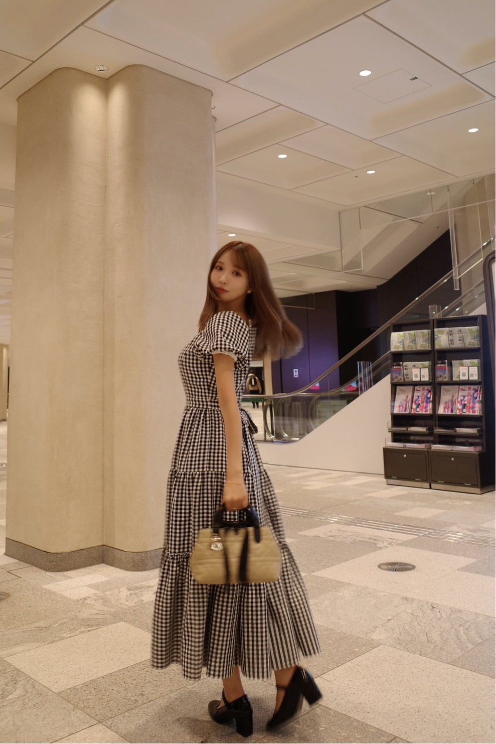 Gingham Check Heart Neck Tiered Dress - MISTREASS