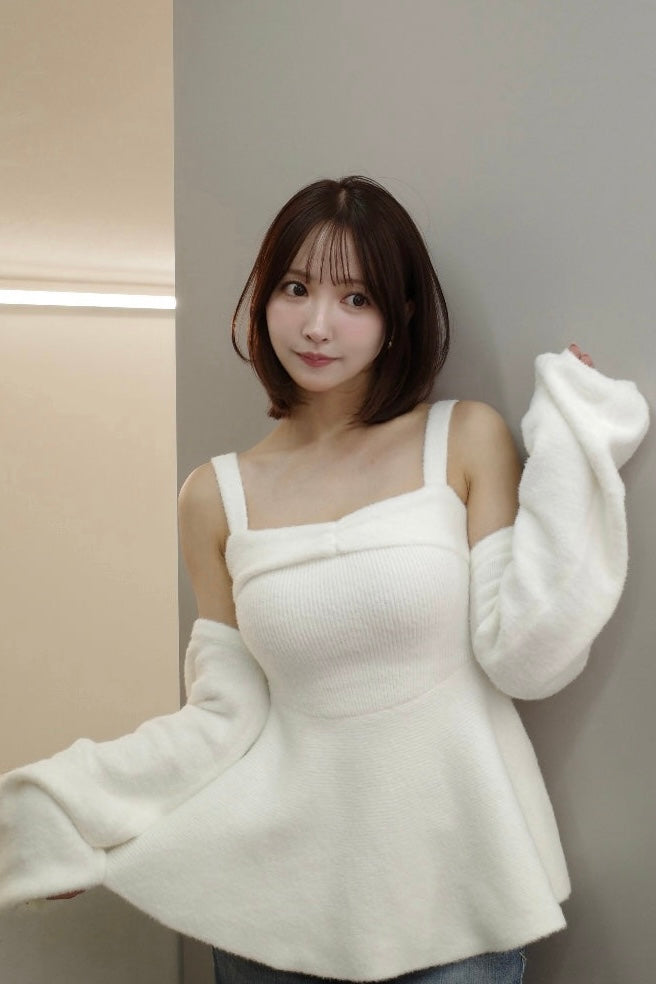 Fuzzy Knit Peplum Cami & Bolero Set - MISTREASS