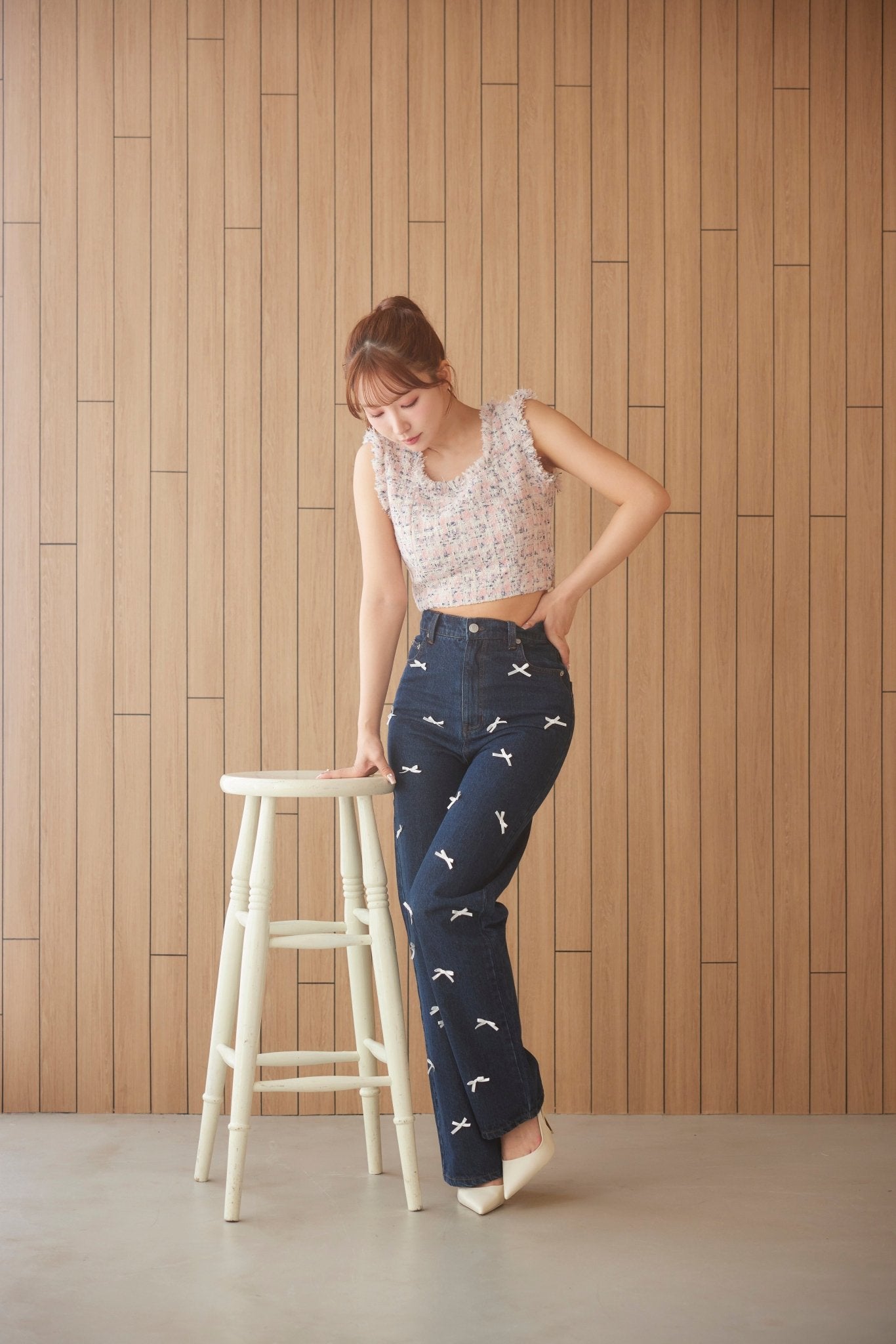 Ribbon Denim Straight Pants - MISTREASS
