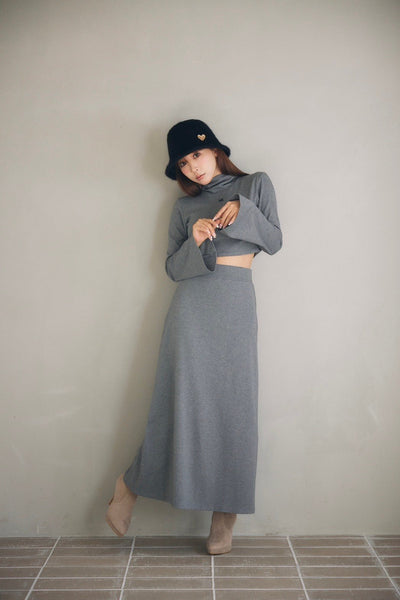 Cut and Sewn High Neck Top & Long Skirt