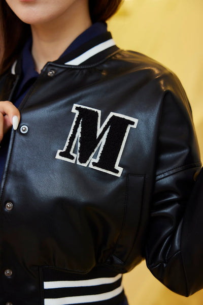 Synthetic Leather College Jacket