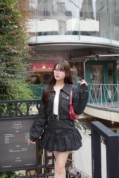 Denim Blouson & Balloon Skirt Set