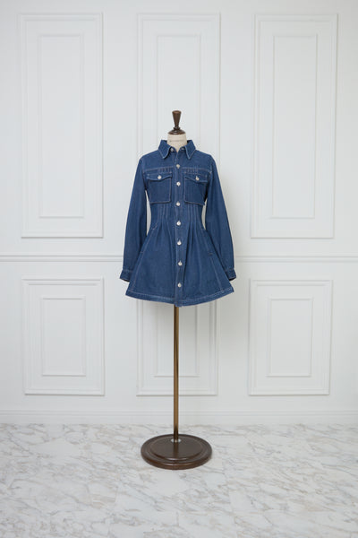 【2月下旬配送】Pin Tuck Denim Mini Shirt Dress