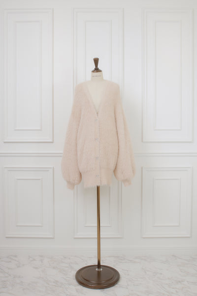 【11月下旬配送】Ribbon Button Long Shaggy Knit Cardigan