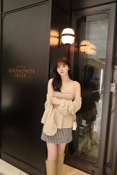 【10月上旬配送】Fuzzy Knit Peplum Cami & Bolero Set