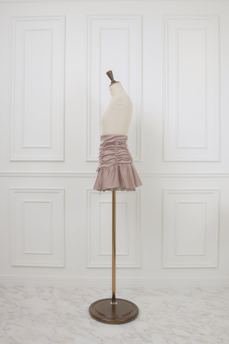 【11月下旬配送】Shirring Ribbon Hem Race Mini Skirt