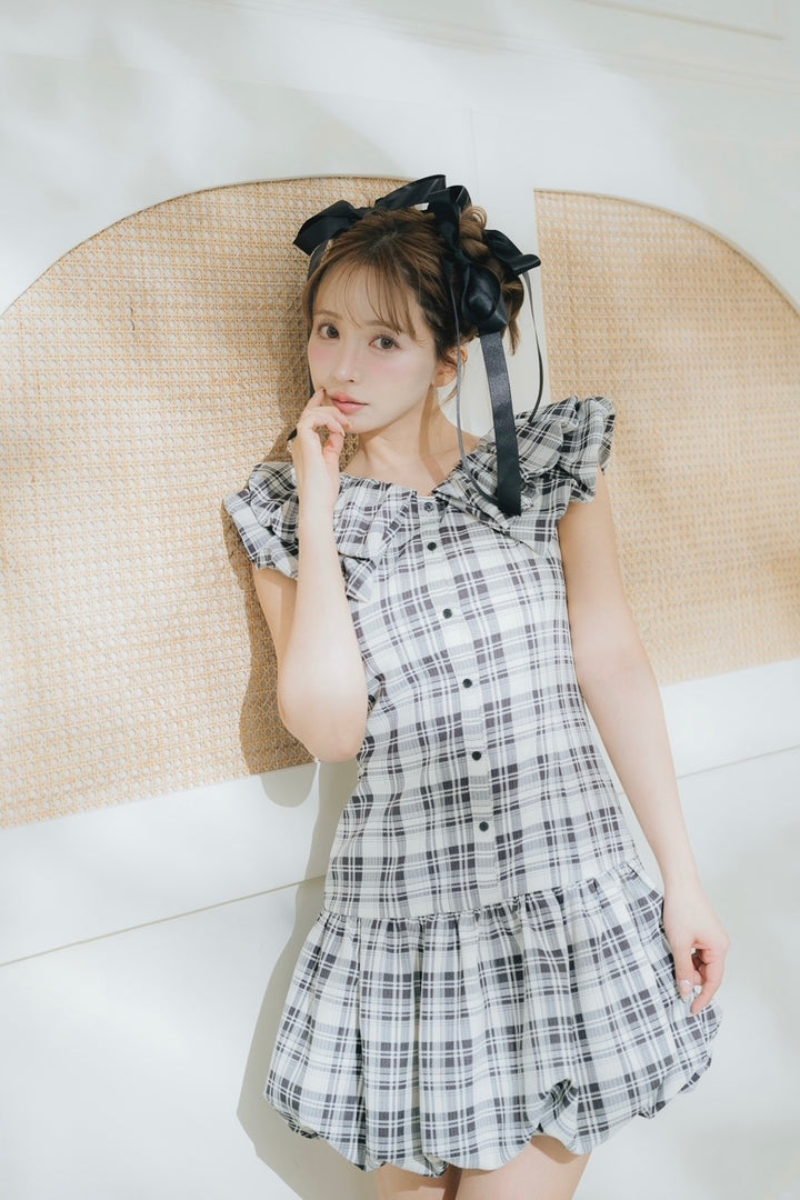 新品♡ミストレアス♡キュロット♡ワンピース Double Collar Plaid Mini Dress - MISTREASS