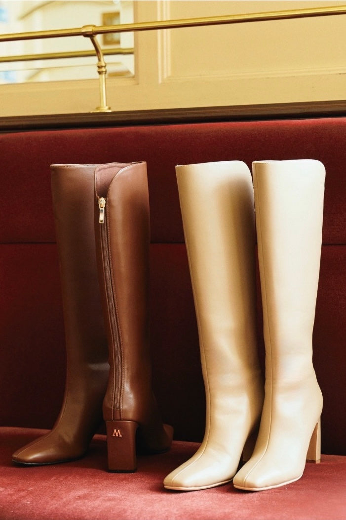 Logo Accent Square Toe Long Boots
