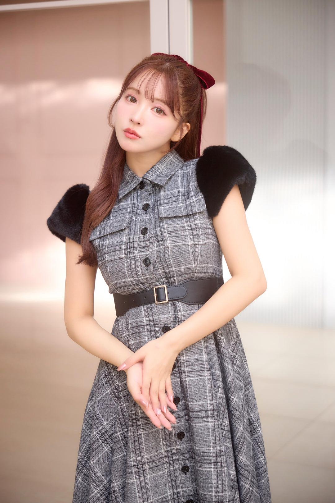 ミストレアス Belt Set Houndstooth shirt Dress MISTREASS Belt Set Houndstooth shirt Dress ロングワンピース