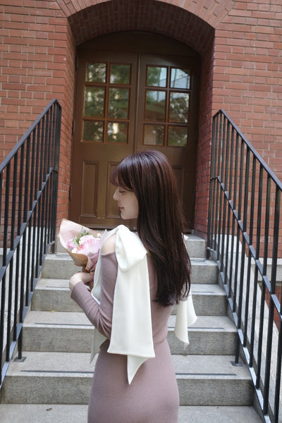 Open Shoulder Ribbon Knit Dress
