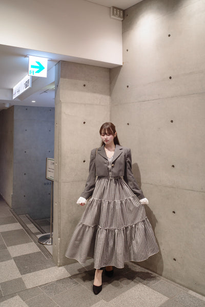 Gingham Check Heart Neck Tiered Dress