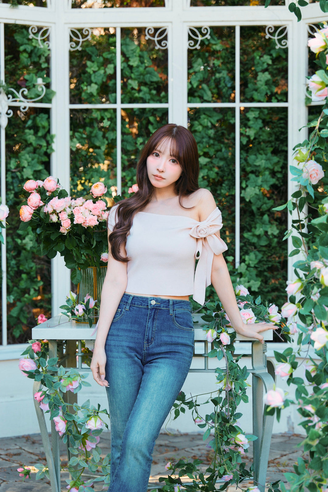 トップス MISTREASS Flower Motif Off Shoulder Knit Flower Motif Off Shoulder Knit - MISTREASS