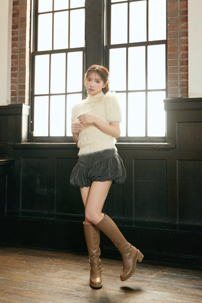 【10月上旬配送】Fluffy Ribbon Puff Knit Top