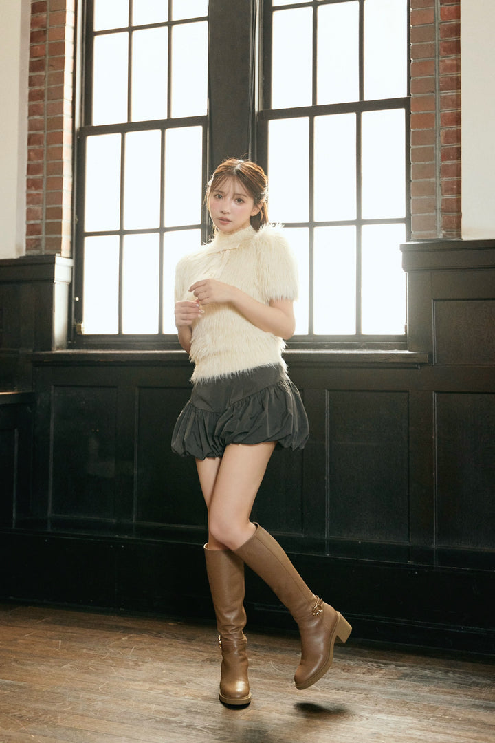 Fluffy Ribbon Puff Knit Top - MISTREASS