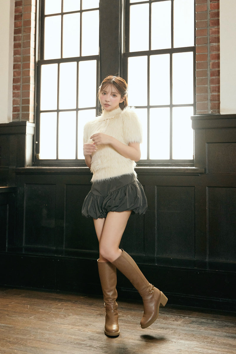 【10月上旬配送】Fluffy Ribbon Puff Knit Top