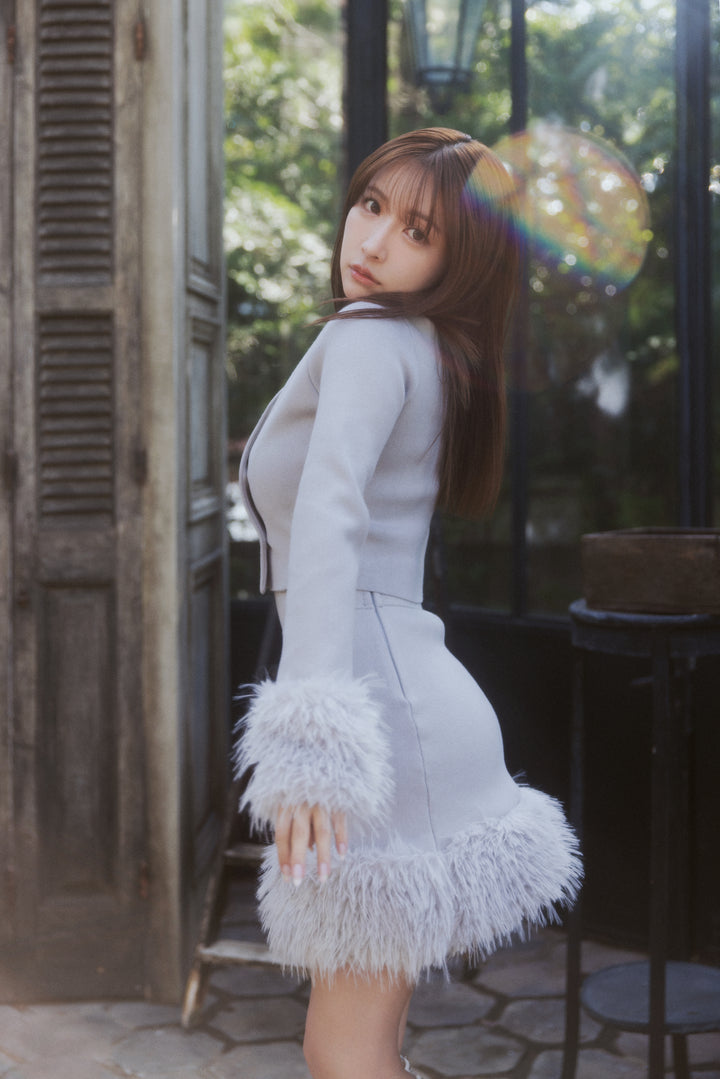 Cuff Fur Knit Top & Hem Fur Mini Skirt - MISTREASS