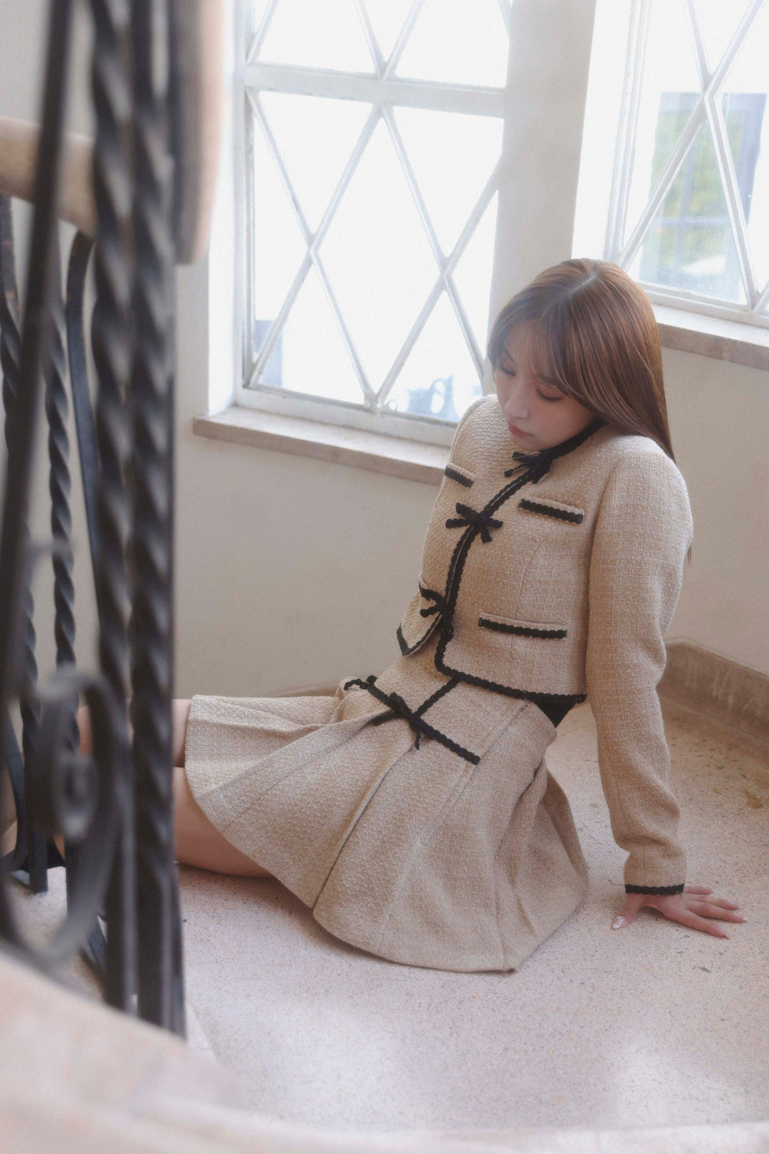 MISTREASS￤Ribbon Lace Trimming Tweed Ribbon Lace Trimming Tweed Mini Skirt - MISTREASS