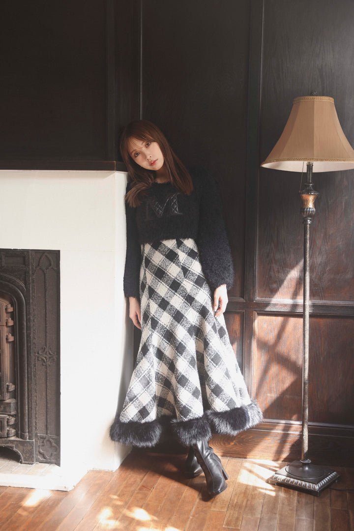 Hem Fur Plaid Semi Mermaid Skirt - MISTREASS