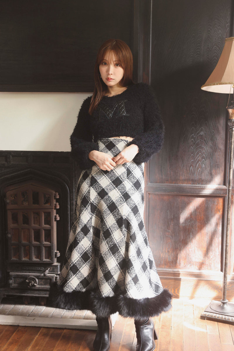 【11月下旬配送】Hem Fur Plaid Semi Mermaid Skirt