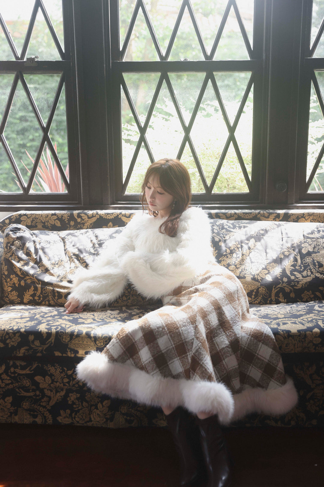 Hem Fur Plaid Semi Mermaid Skirt - MISTREASS