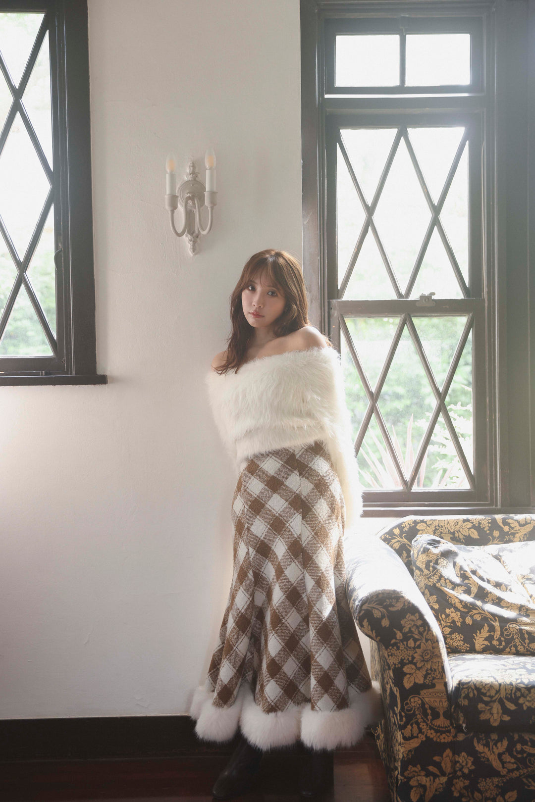 Hem Fur Plaid Semi Mermaid Skirt ミストレアス Hem Fur Plaid Semi Mermaid Skirt - MISTREASS