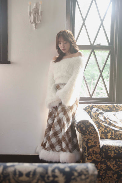 【11月下旬配送】Hem Fur Plaid Semi Mermaid Skirt