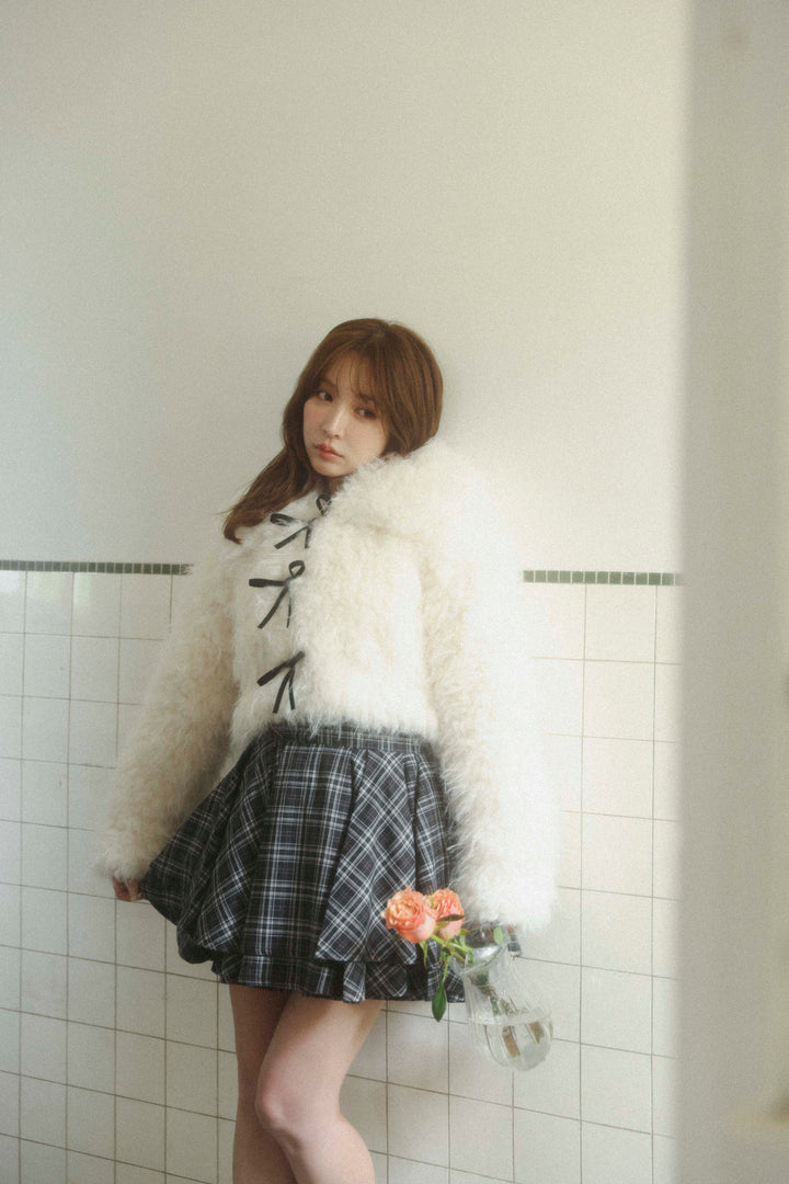 Poodle Fur Ribbon Short blouson - MISTREASS