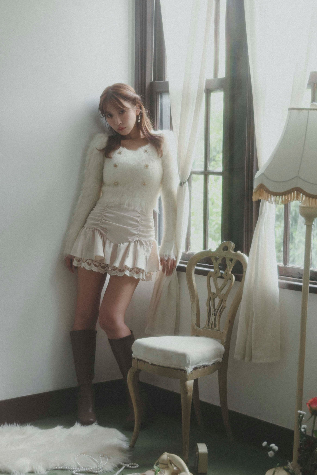 ミストレアスShirring Ribbon Hem Race MiniSkirt Shirring Ribbon Hem Race Mini Skirt - MISTREASS