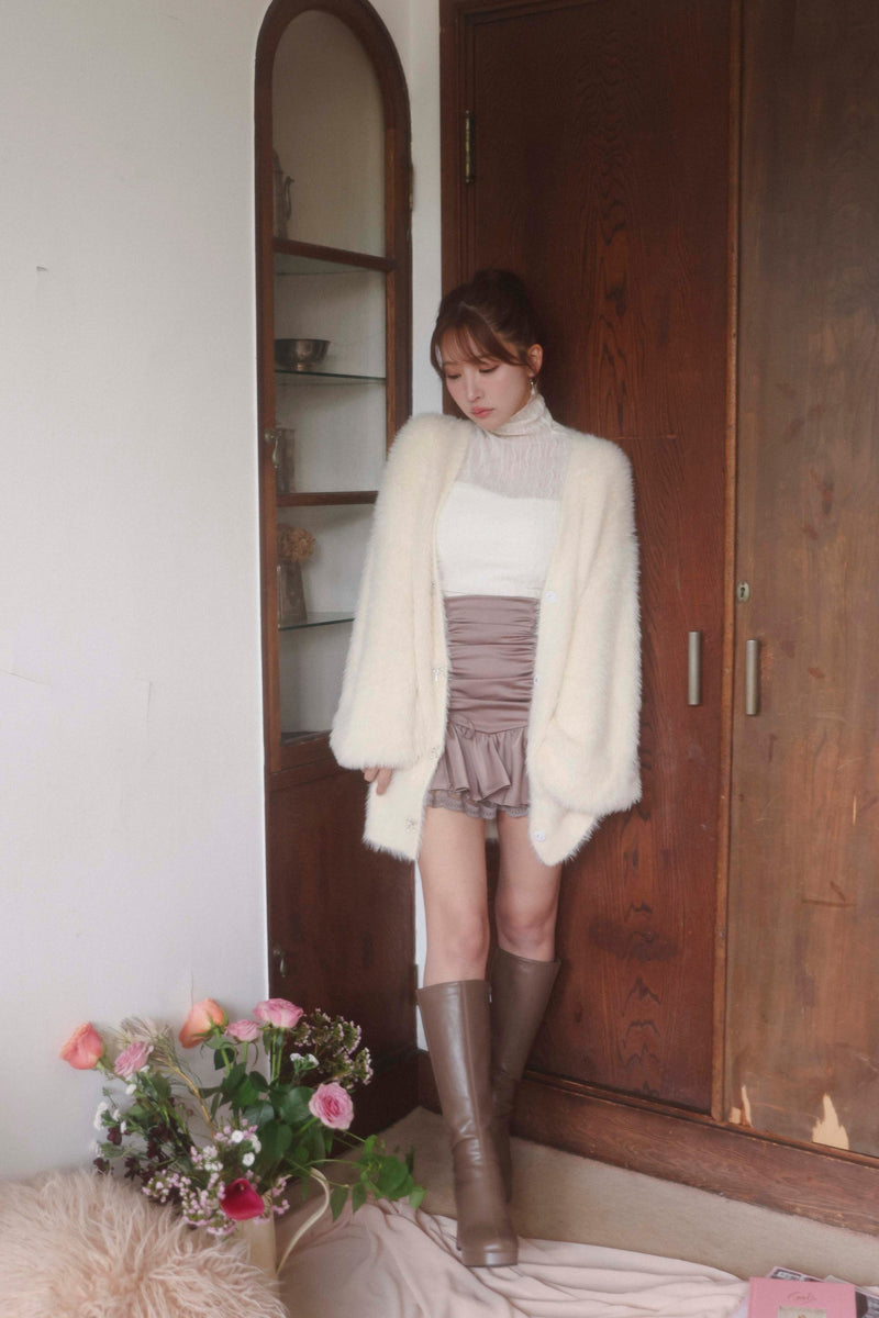 【11月下旬配送】Shirring Ribbon Hem Race Mini Skirt