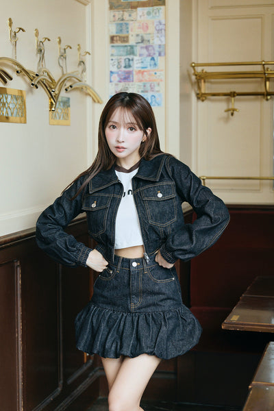 Denim Blouson & Balloon Skirt Set