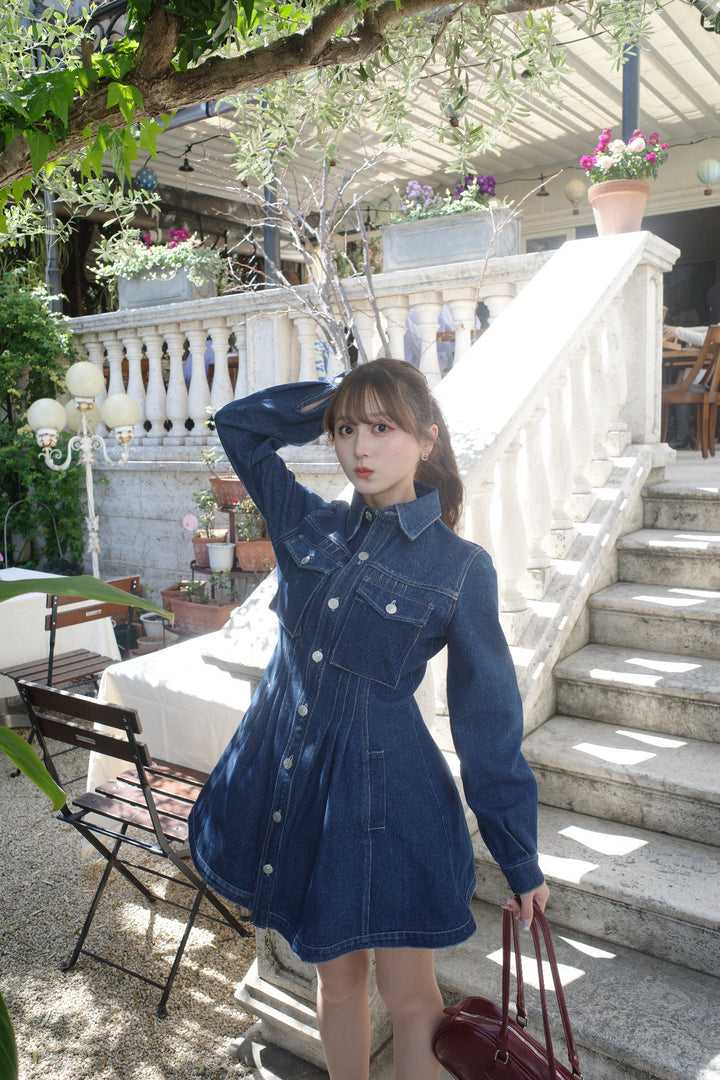 MISTREASS ミストレアス デニムミニワンピース Pin Tuck Denim Mini Shirt Dress - MISTREASS