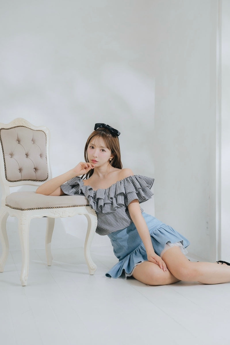Gingham Check Frill Top & Long Skirt