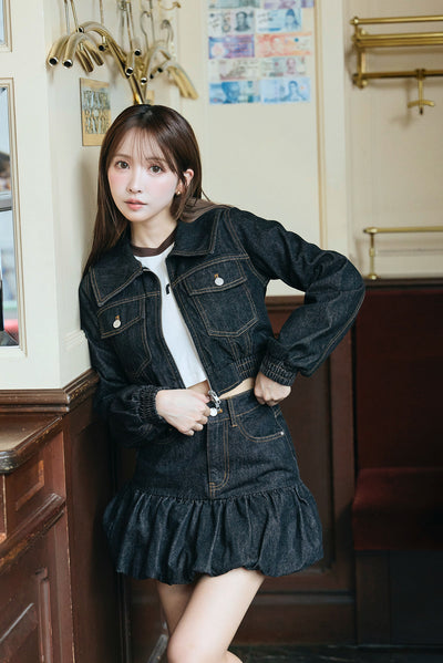 Denim Blouson & Balloon Skirt Set