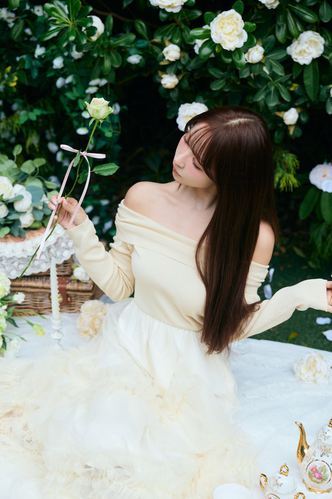 【ミストレアス】Tulle Frill Knit tunic MISTREASS Tulle Frill Knit Tunic Tunic