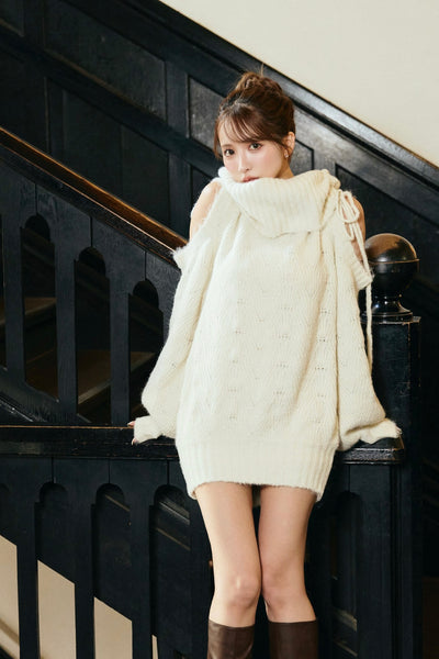 Sweet Ribbon Off-Shoulder Knit Dress