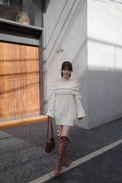 Sweet Ribbon Off-Shoulder Knit Dress