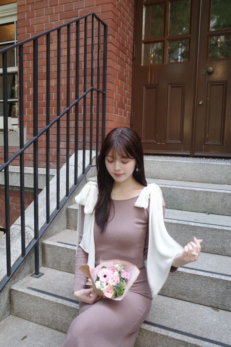 Open Shoulder Ribbon Knit Dress
