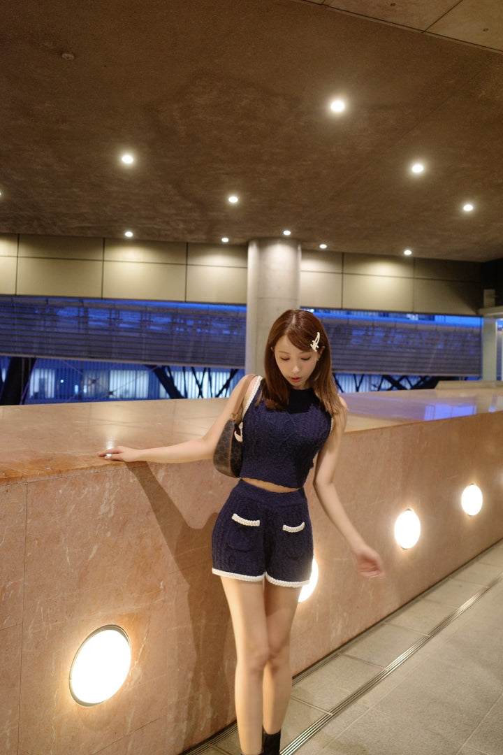 トップス Tape Trimming Cable Knit Top & Pants Tape Trimming Cable Knit Top & Pants - MISTREASS
