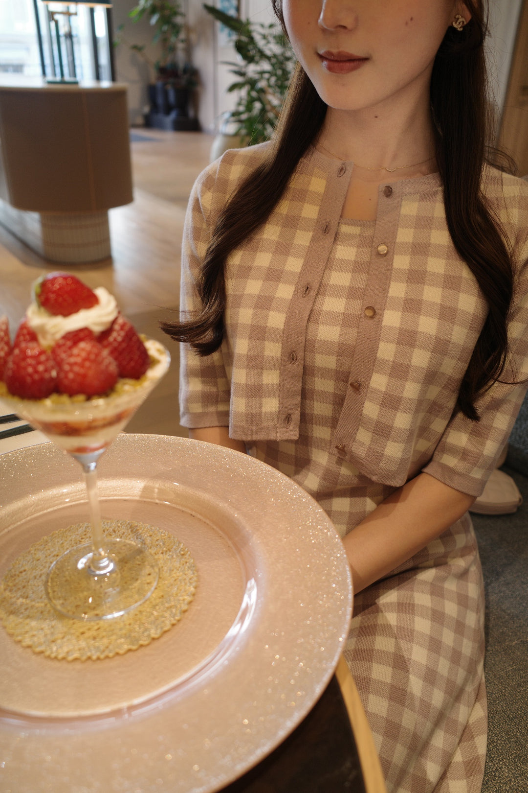 Gingham Check Knit Dress & Cardigan - MISTREASS