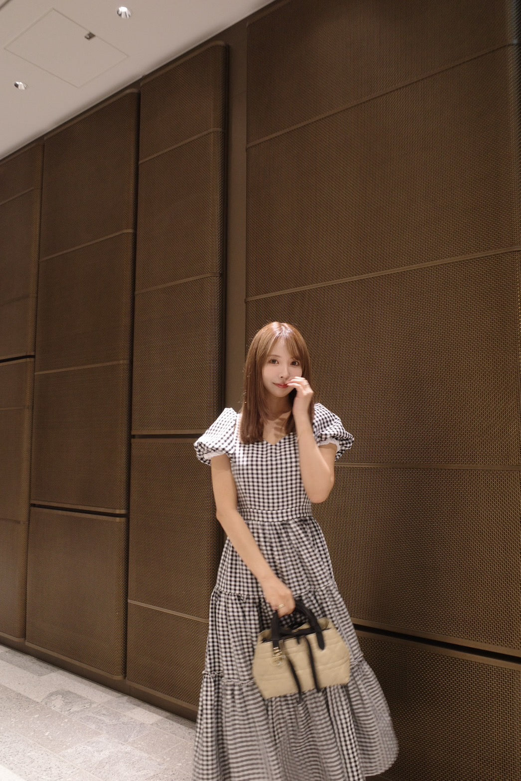 ワンピース Gingham Check Heart Neck Tiered Dress Gingham Check Heart Neck Tiered Dress - MISTREASS