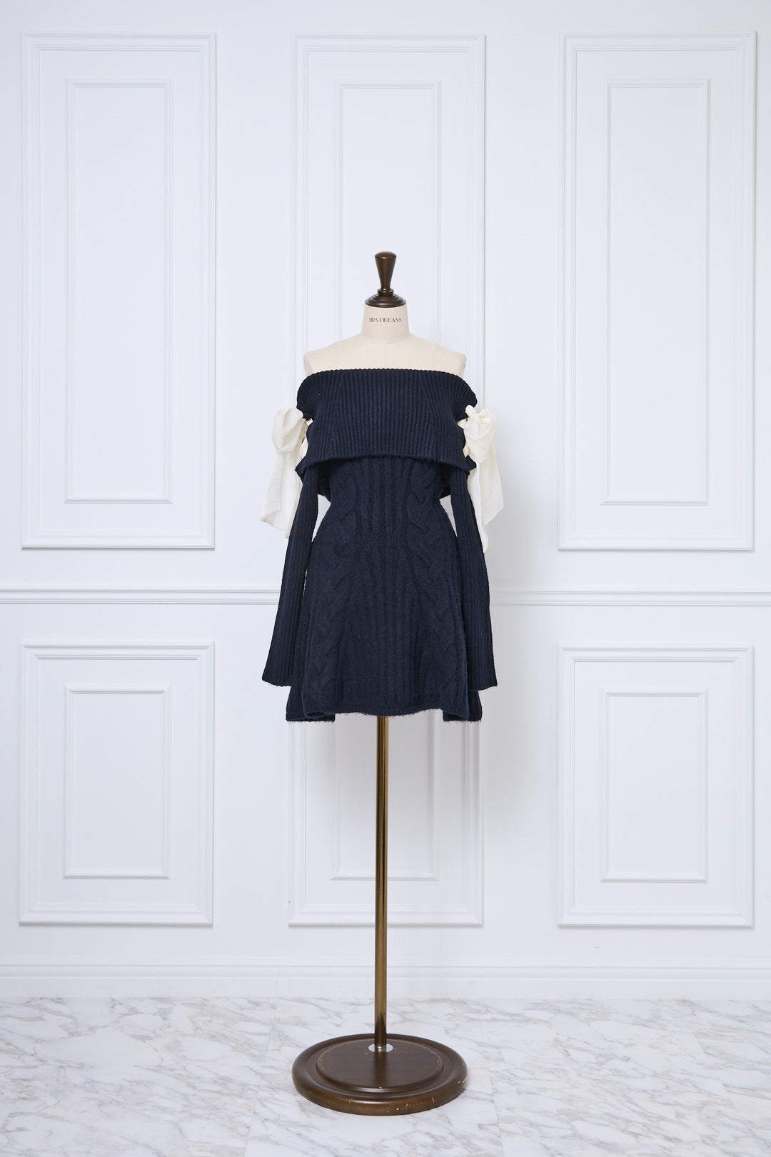 Ribbon Off-Shoulder Cable Knit Dress - MISTREASS