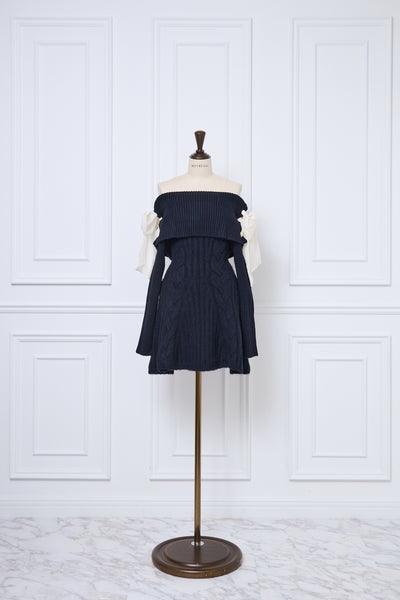 【10月上旬配送】Ribbon Off-Shoulder Cable Knit Dress