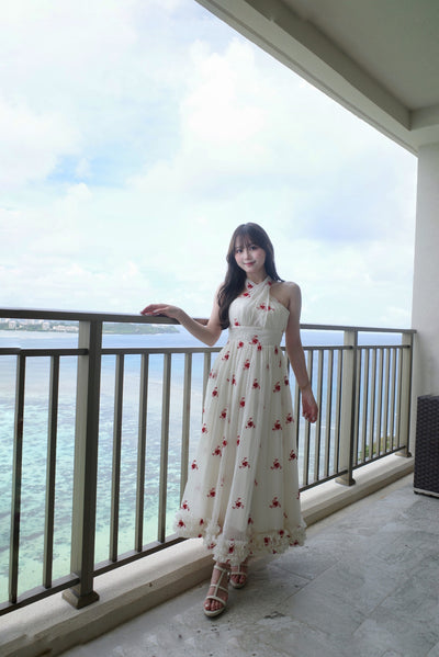 Flower Embroidery Halterneck Dress