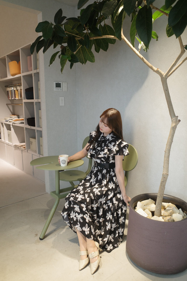 ミストレアス　Ribbon Pattern Raffle Shirt Dress Ribbon Pattern Raffle Shirt Dress With Belt - MISTREASS