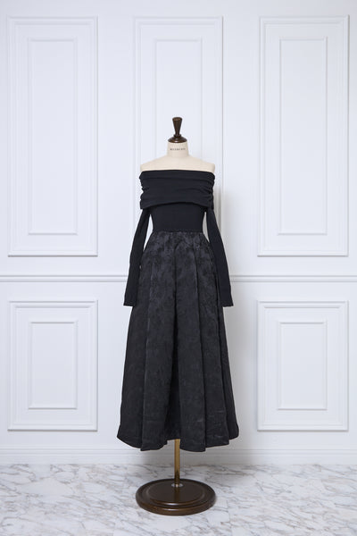 Off-Shoulder Knit & Jacquard Long Dress