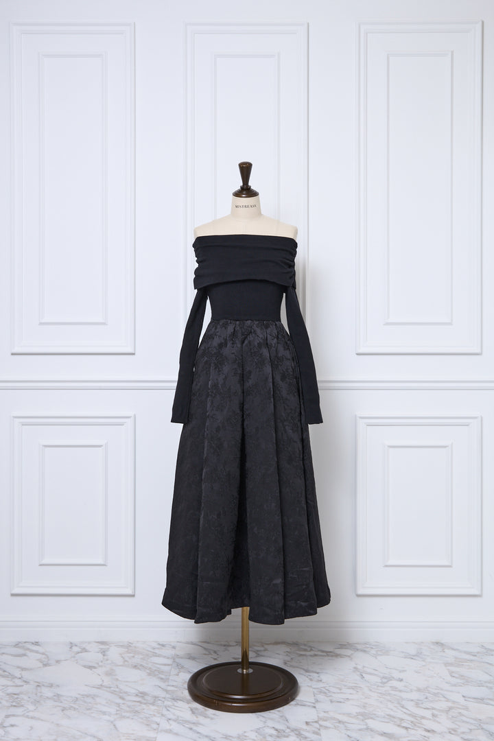 Off-Shoulder Knit & Jacquard Long Dress - MISTREASS