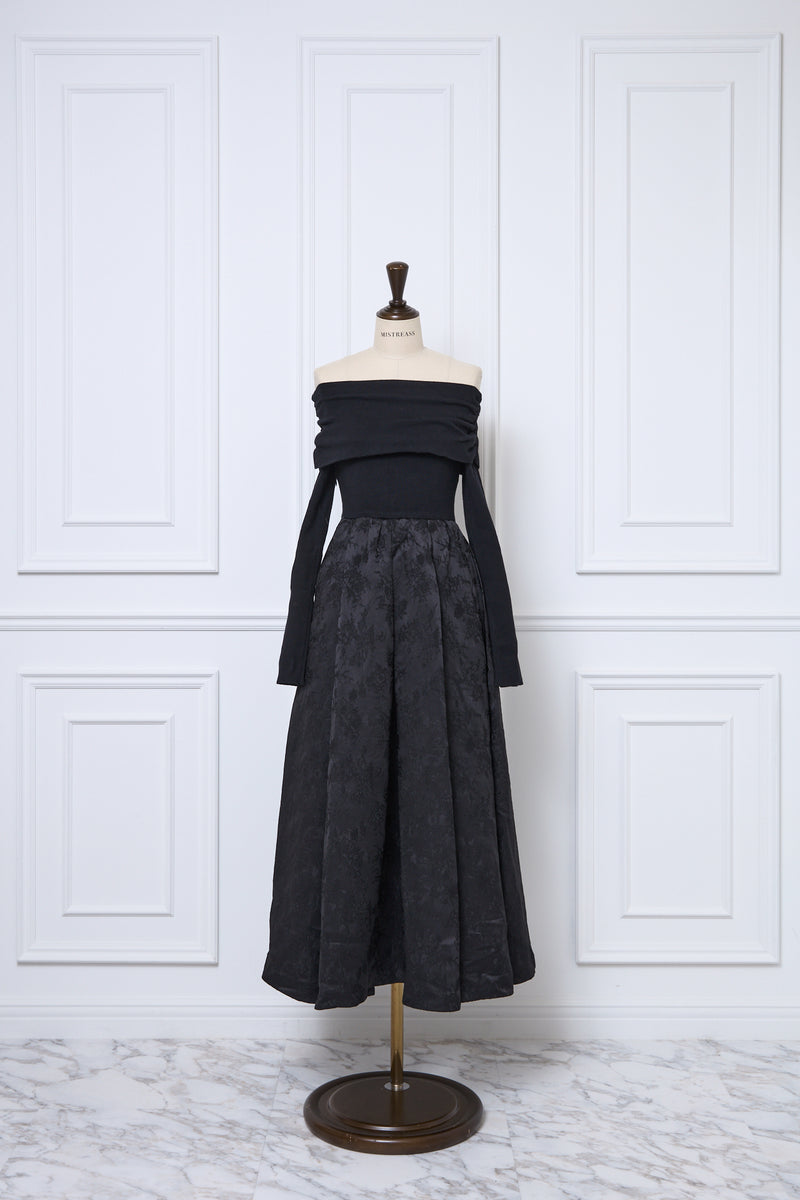 Off-Shoulder Knit & Jacquard Long Dress
