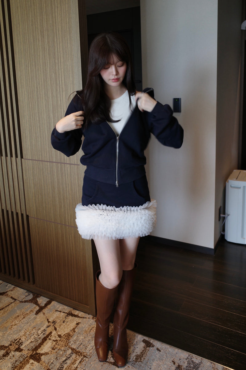 Sweat Hoodie & Frill Skirt Set