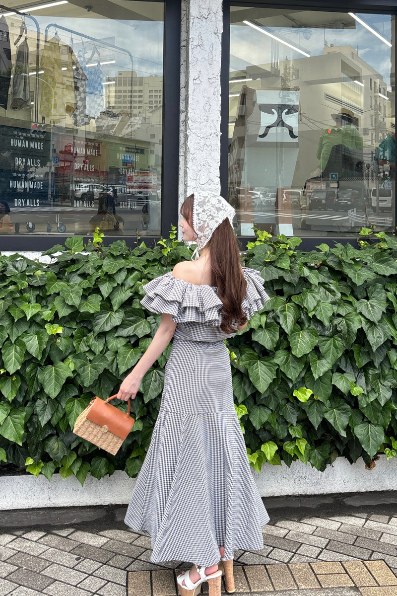 Gingham Check Frill Top & Long Skirt